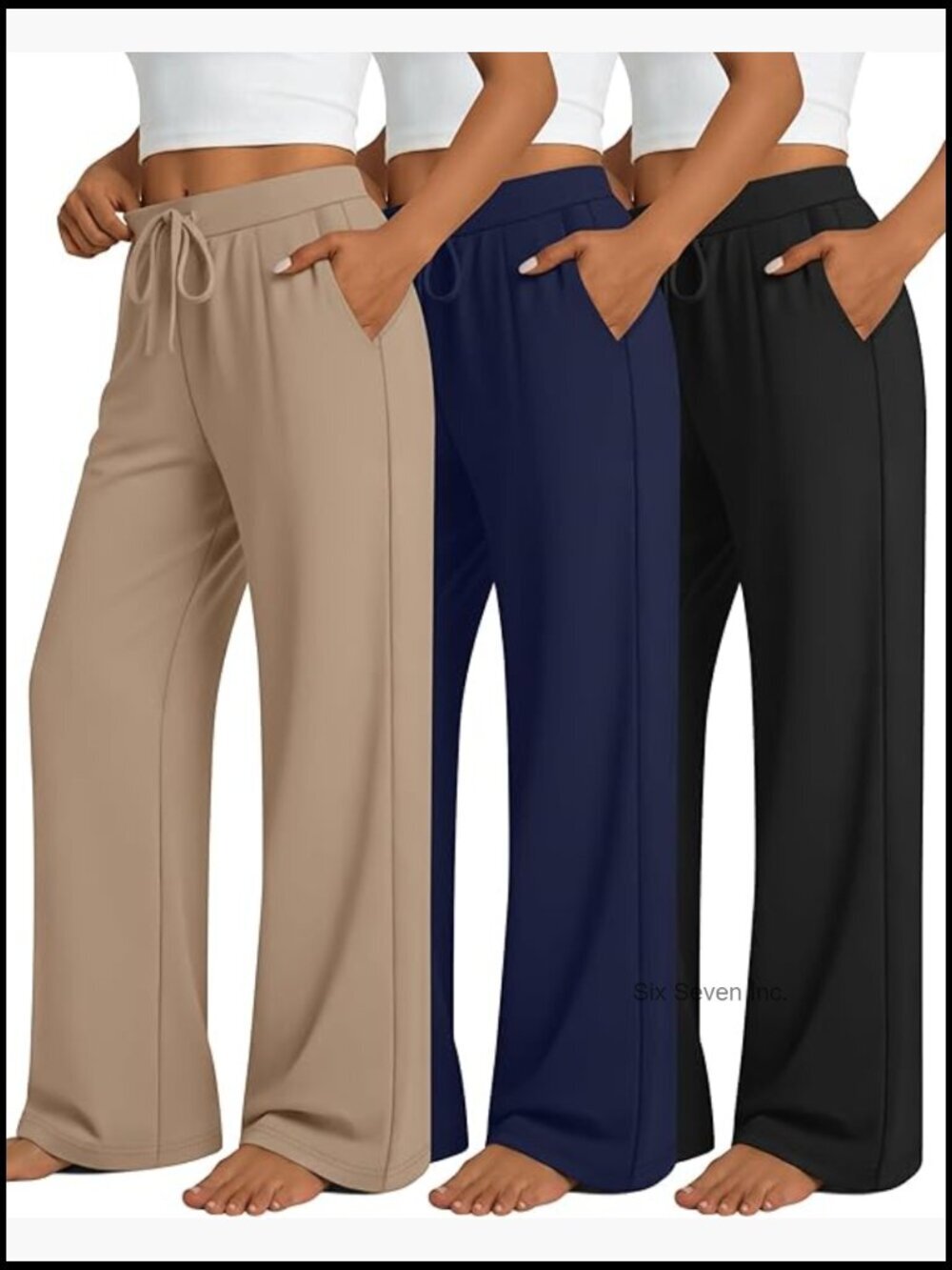 3 Pack Wide Leg Lounge Pants with Pockets Drawstring Yoga Sweatpants